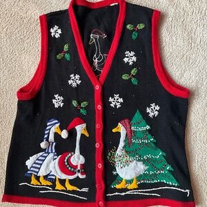 Vintage One Step Up Christmas Goose Vest Sweater xl